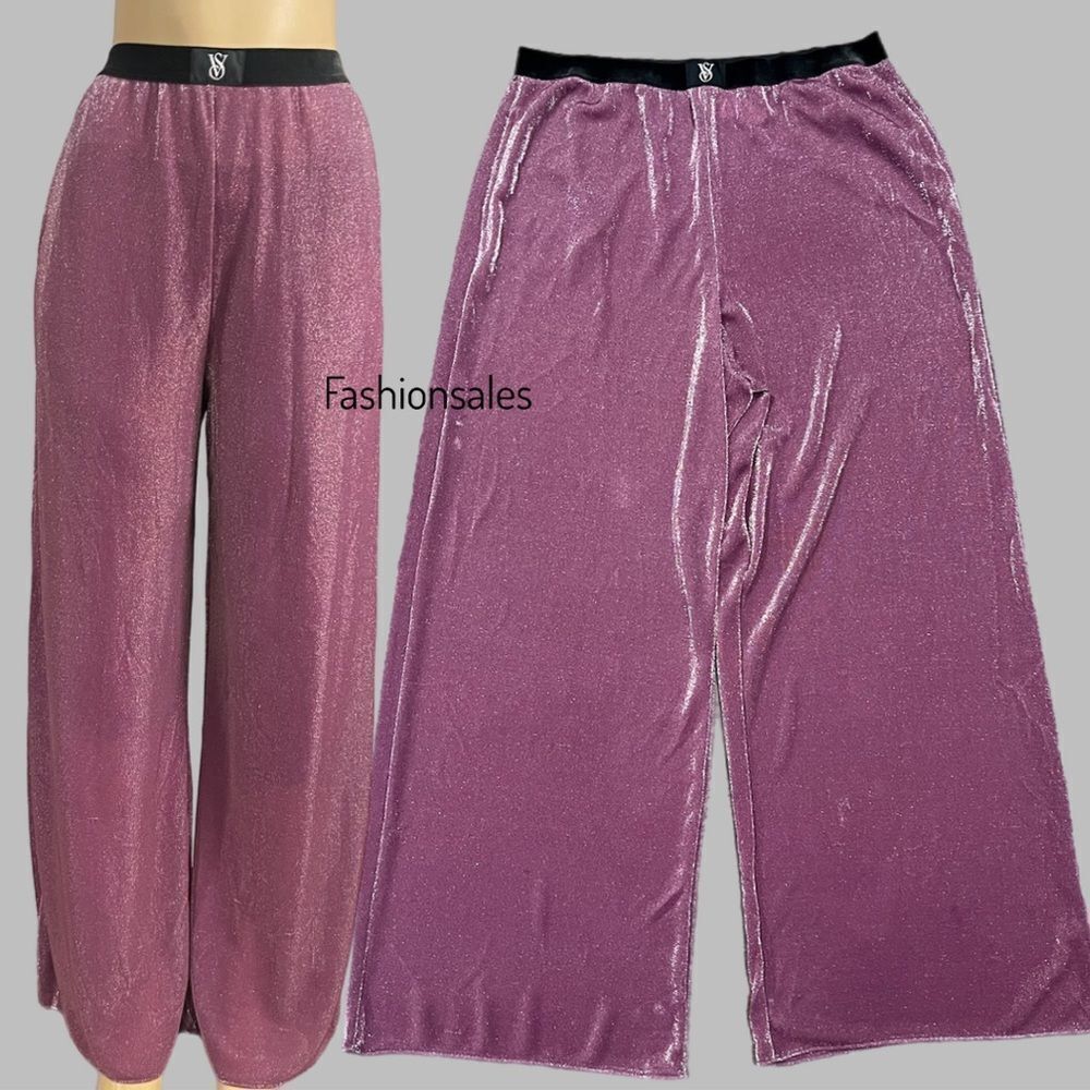 Victorias Secret LUXE Shimmer Knit Wide Leg pajama pants velvet waistband XLarge